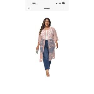 Women’s Lace Cardigan Open Front Floral Crochet Beach Swim Cover Up Long Kimono